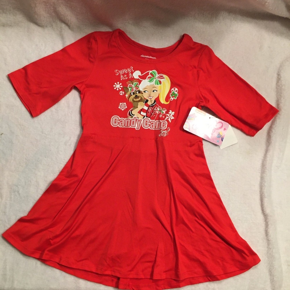 Nickelodeon JoJo Siwa Christmas Skater Dress‎ Kids Red NWT Candy Cane Graphic